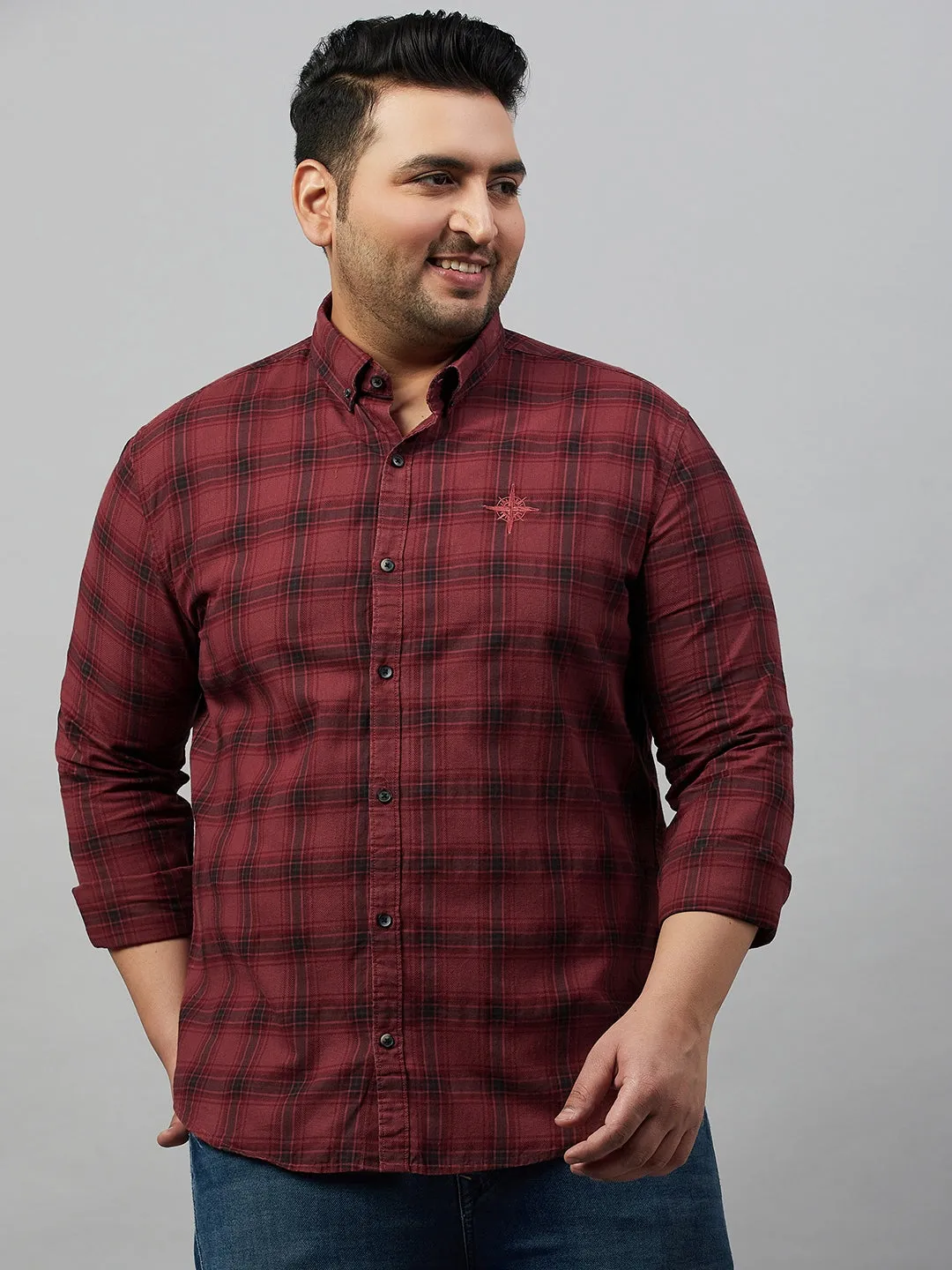 Men Checked Rust Comfort Shirt