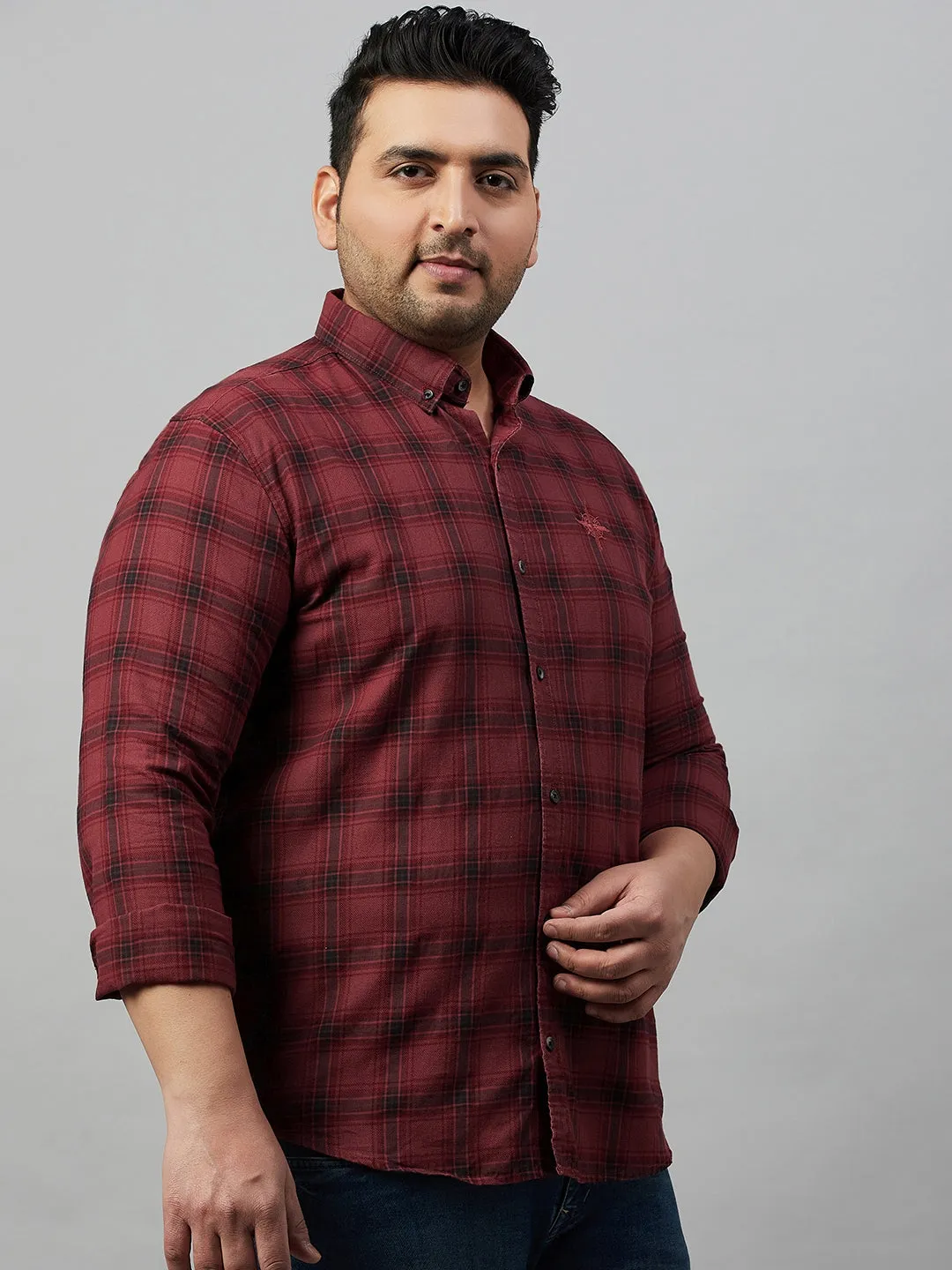 Men Checked Rust Comfort Shirt