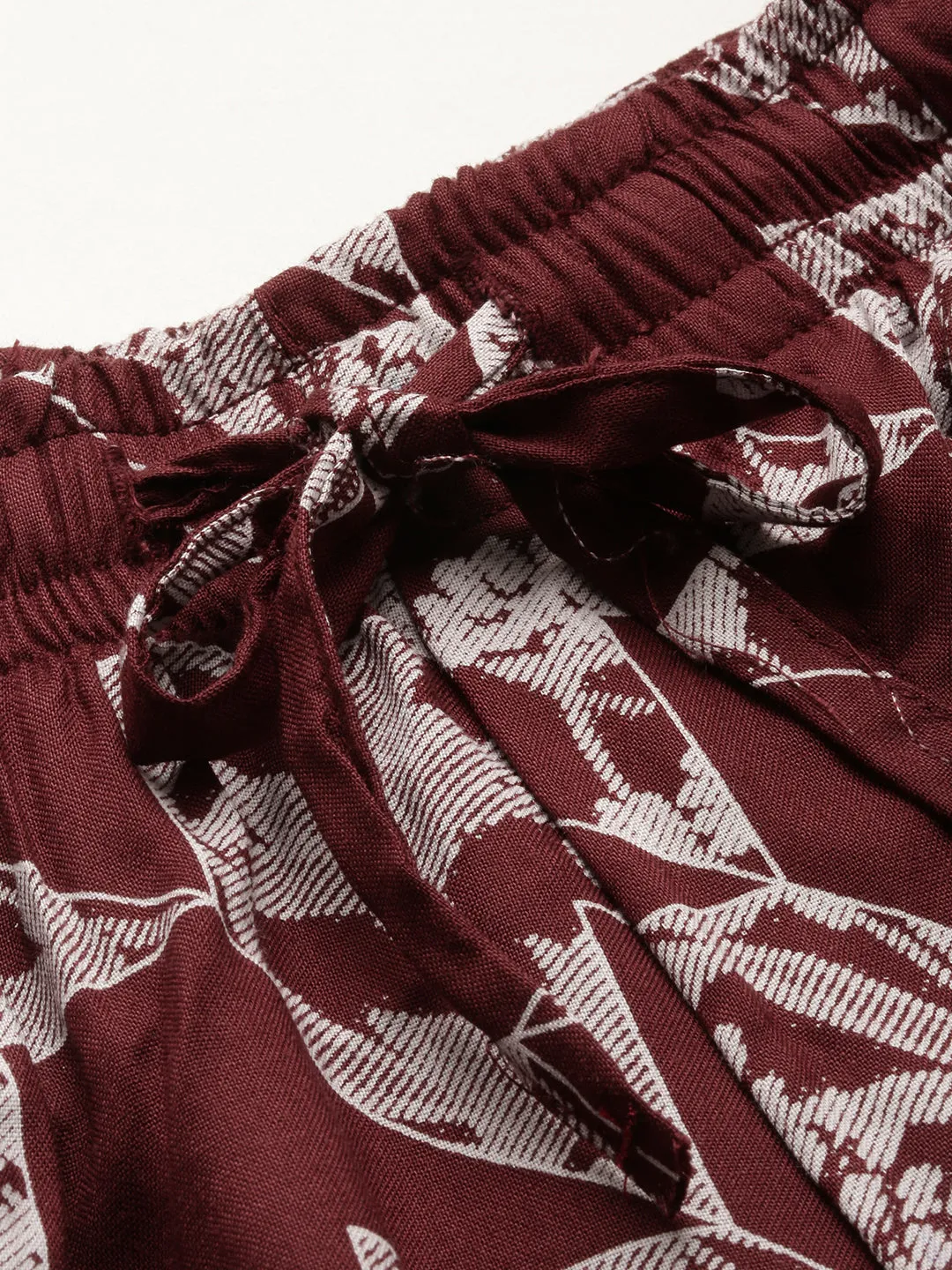 Men Cuban Collar Printed Burgundy Co-Ords Set