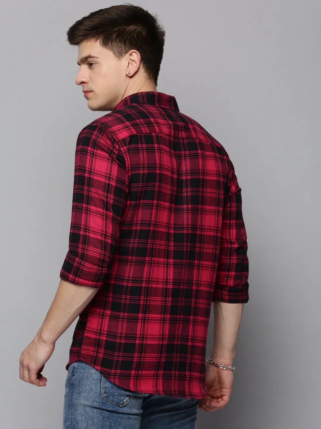 Men Purple Checked Casual Shirt