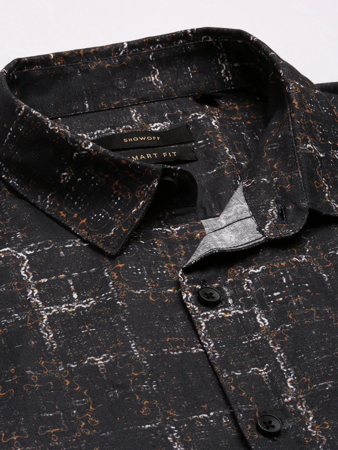 Men Spread Collar Abstract Black Casual Shirt