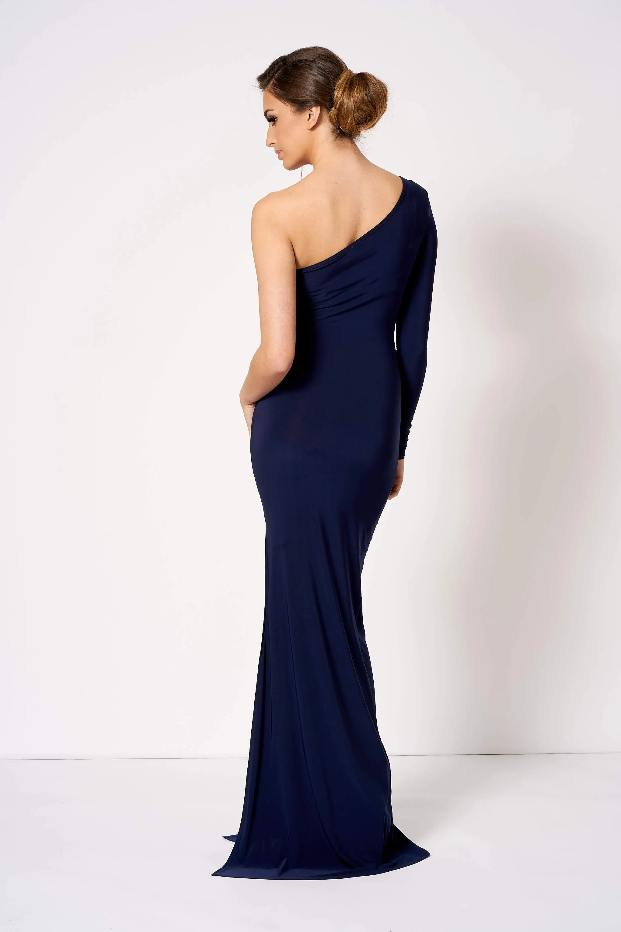 Navy One Shoulder Bridesmaid Maxi Dress