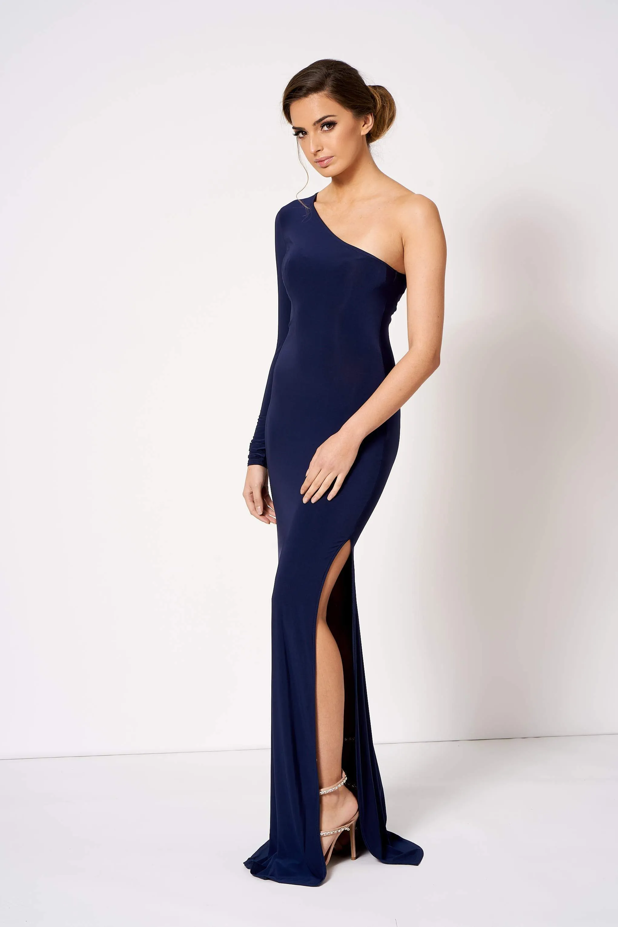 Navy One Shoulder Bridesmaid Maxi Dress