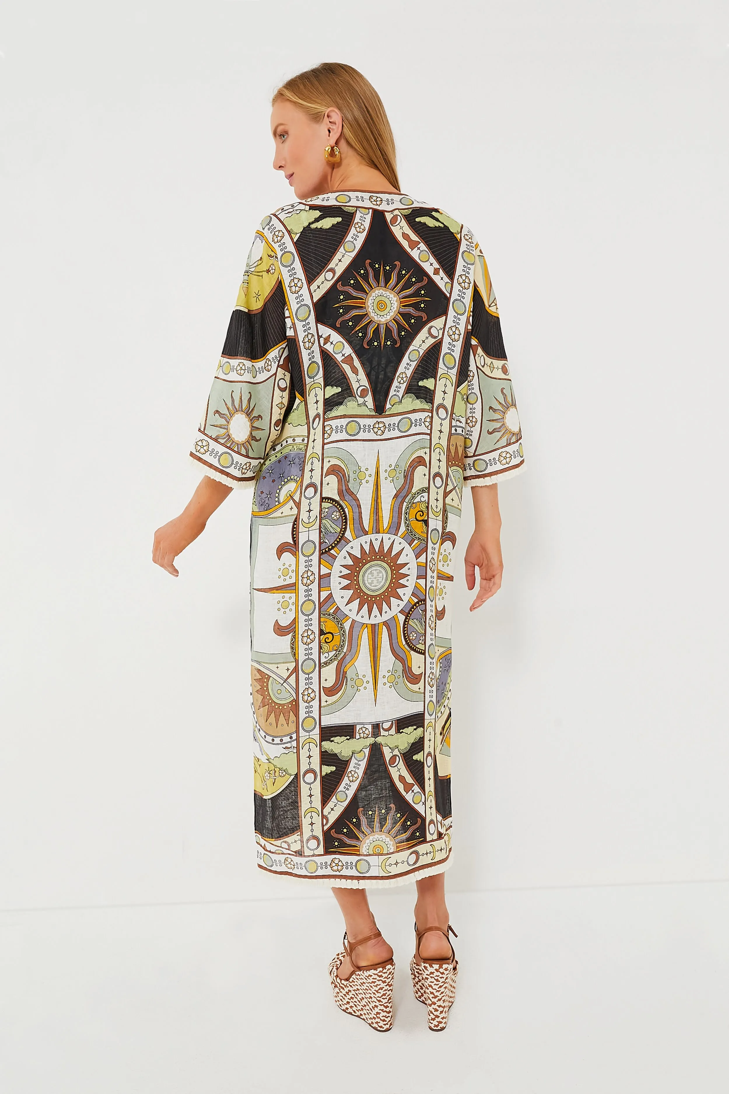 Navy Sundial Printed Linen Caftan