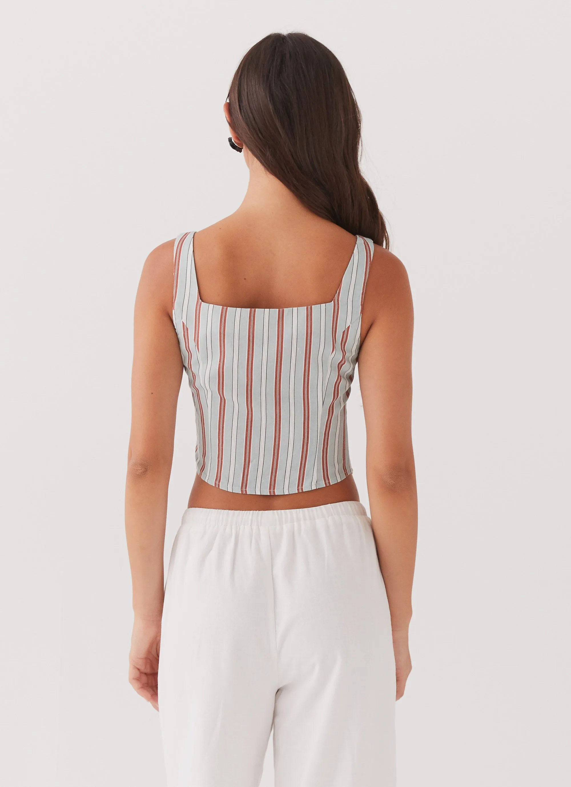 Oasis Dreams Linen Tie Top - Coastal Stripe