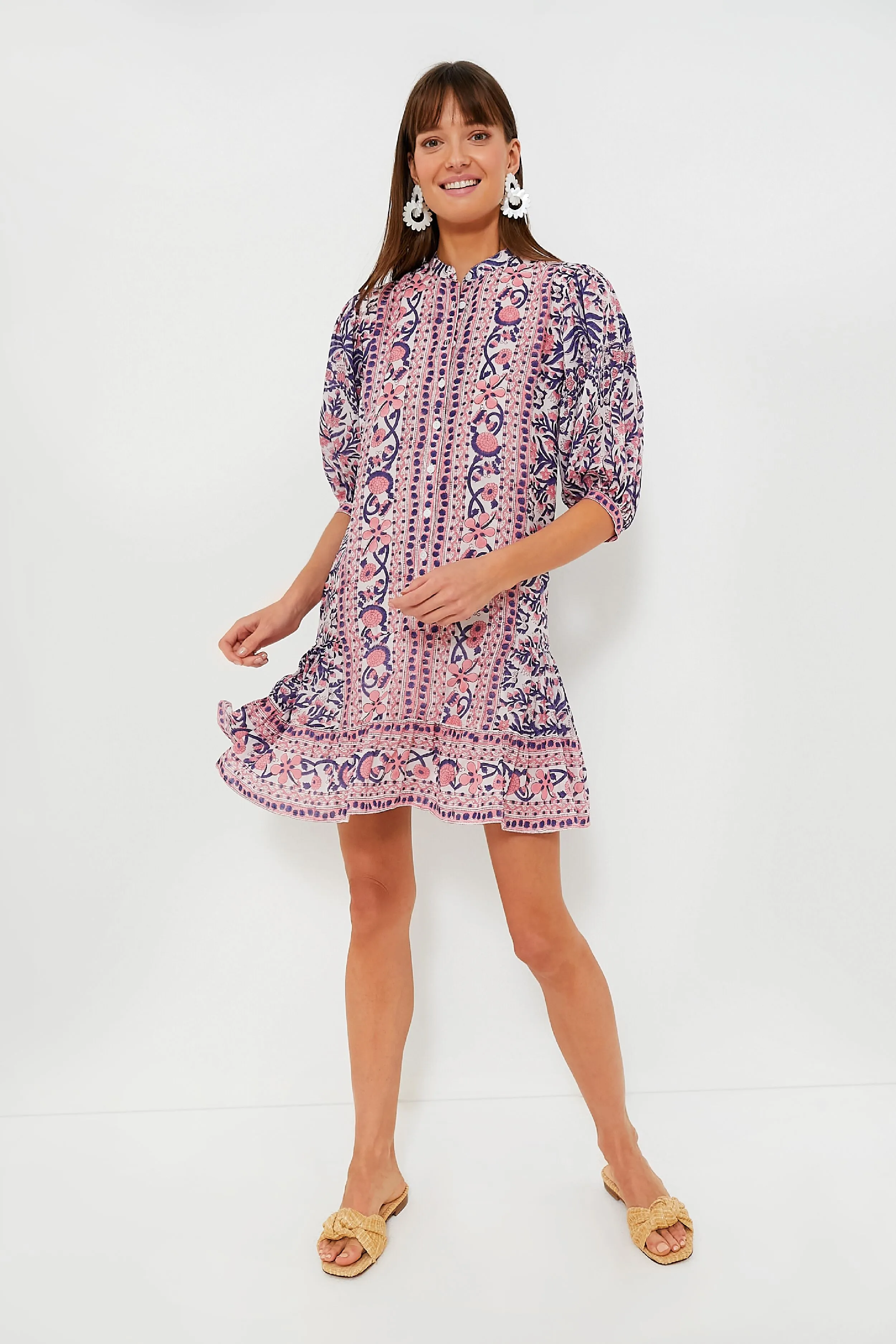 Pink and Navy Floral Piper Mini Dress