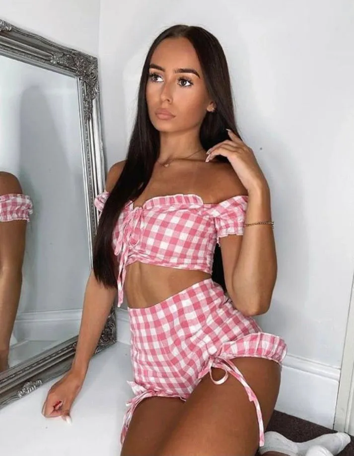 Pink Gingham Bardot Co Ord Set