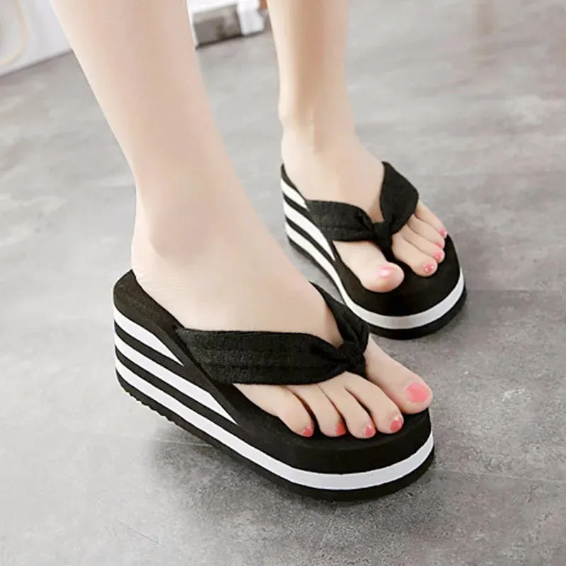 Platform Sandals Women Slipper High Heel Zapatillas Summer Shoes Fashion Wedges Slippers Black Pantufa Home Bathing Flip Flops