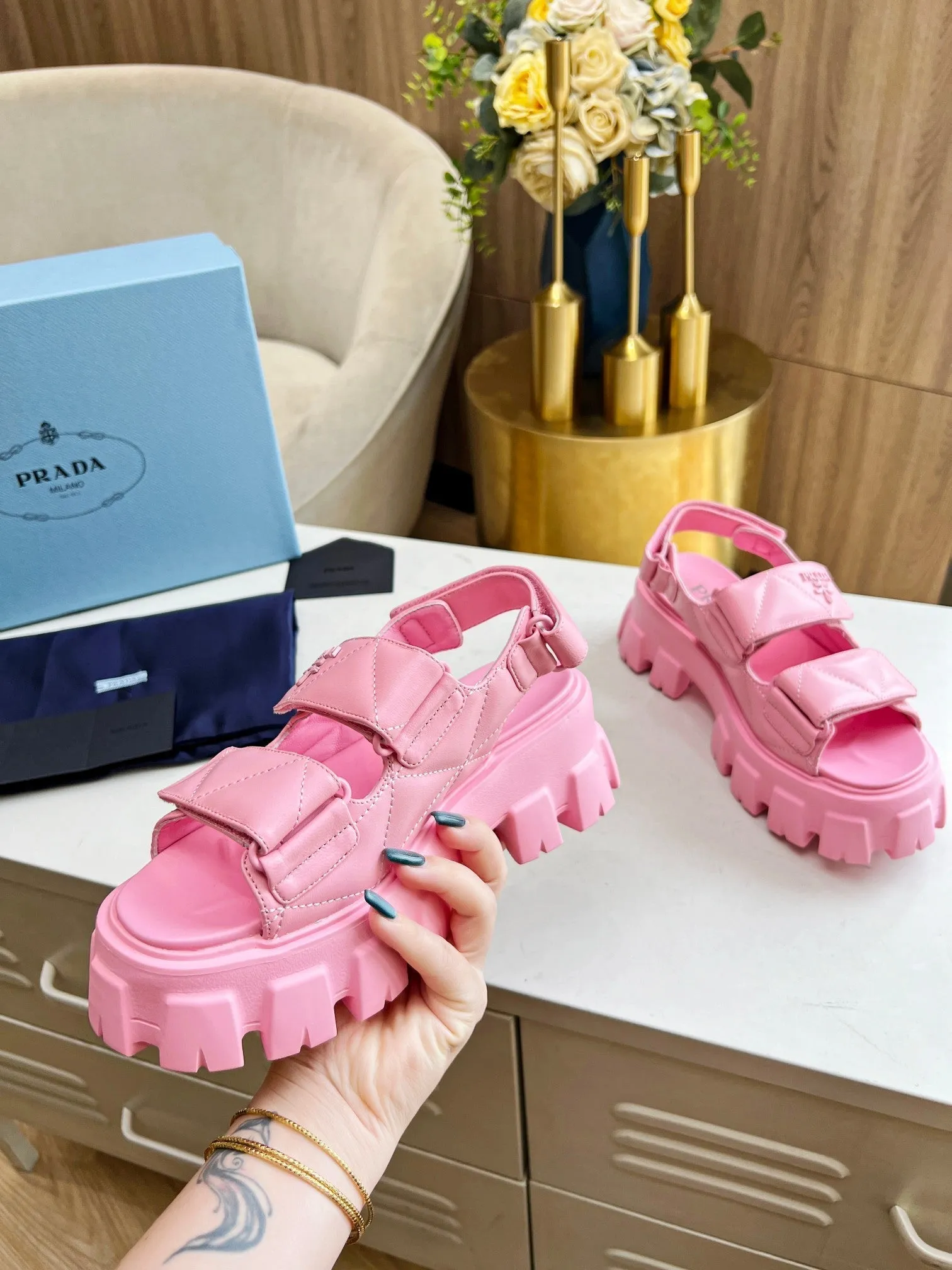 PRA MONOLITH NAPPA SANDALS BRIGHT PINK LAMBSKIN