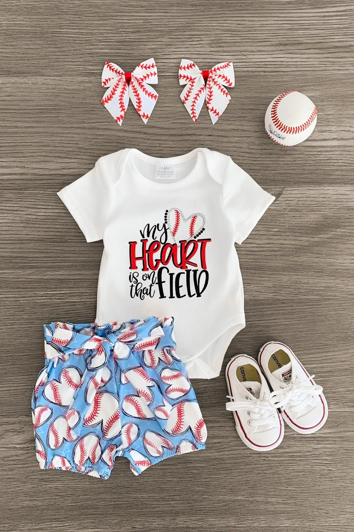 "My Heart Is On That Field" Blue Baseball Short Set