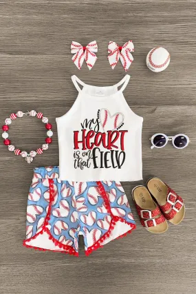 "My Heart Is On That Field" Blue Baseball Short Set