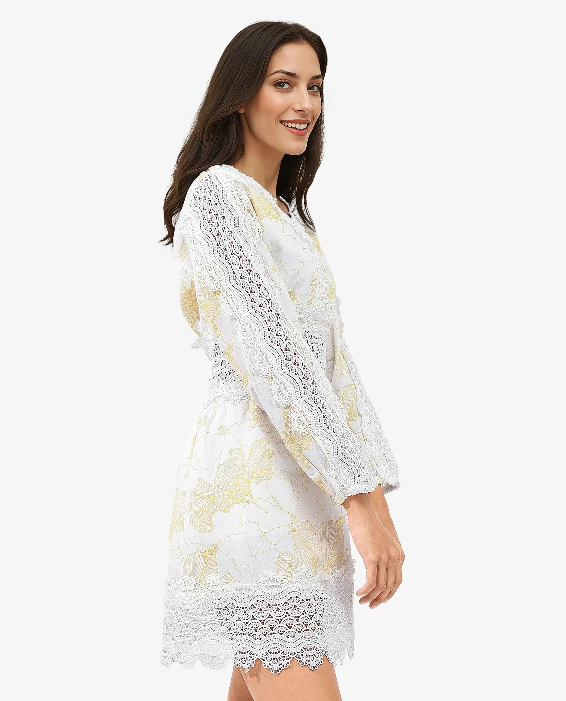 Rareism Women Fiscella Pastel Yellow Cotton Fabric Regular Sleeves V-Neck Abstract Print Regular Length Dress