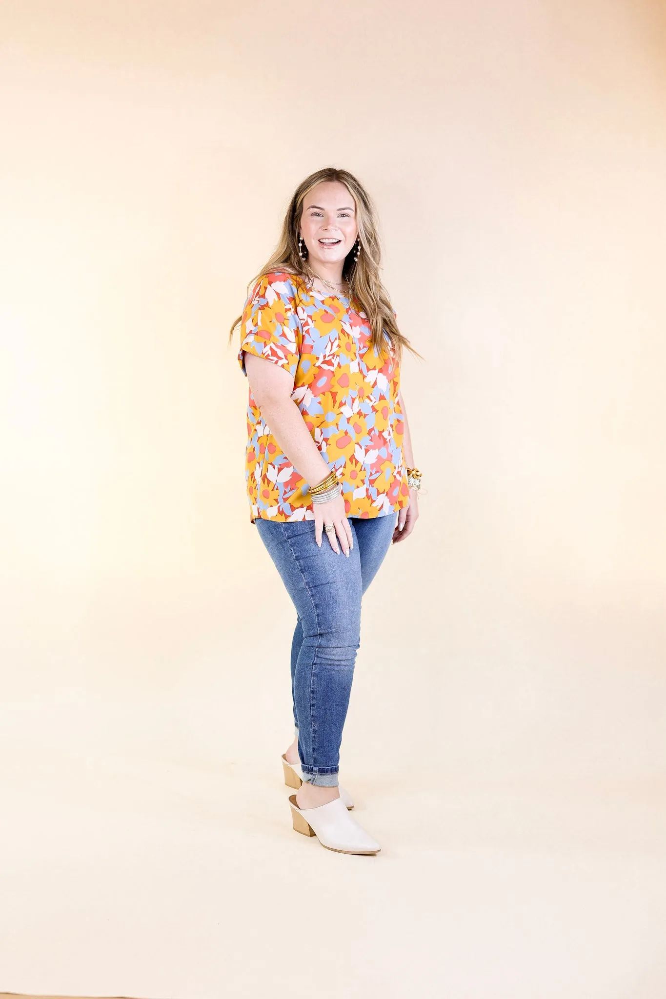 Ready To Romance Floral Short Sleeve Top in Coral Mix