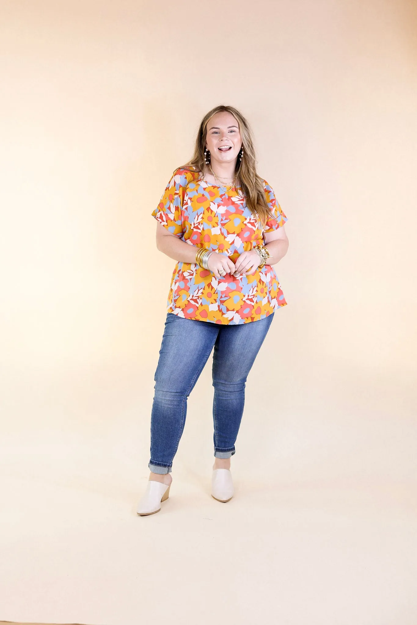 Ready To Romance Floral Short Sleeve Top in Coral Mix