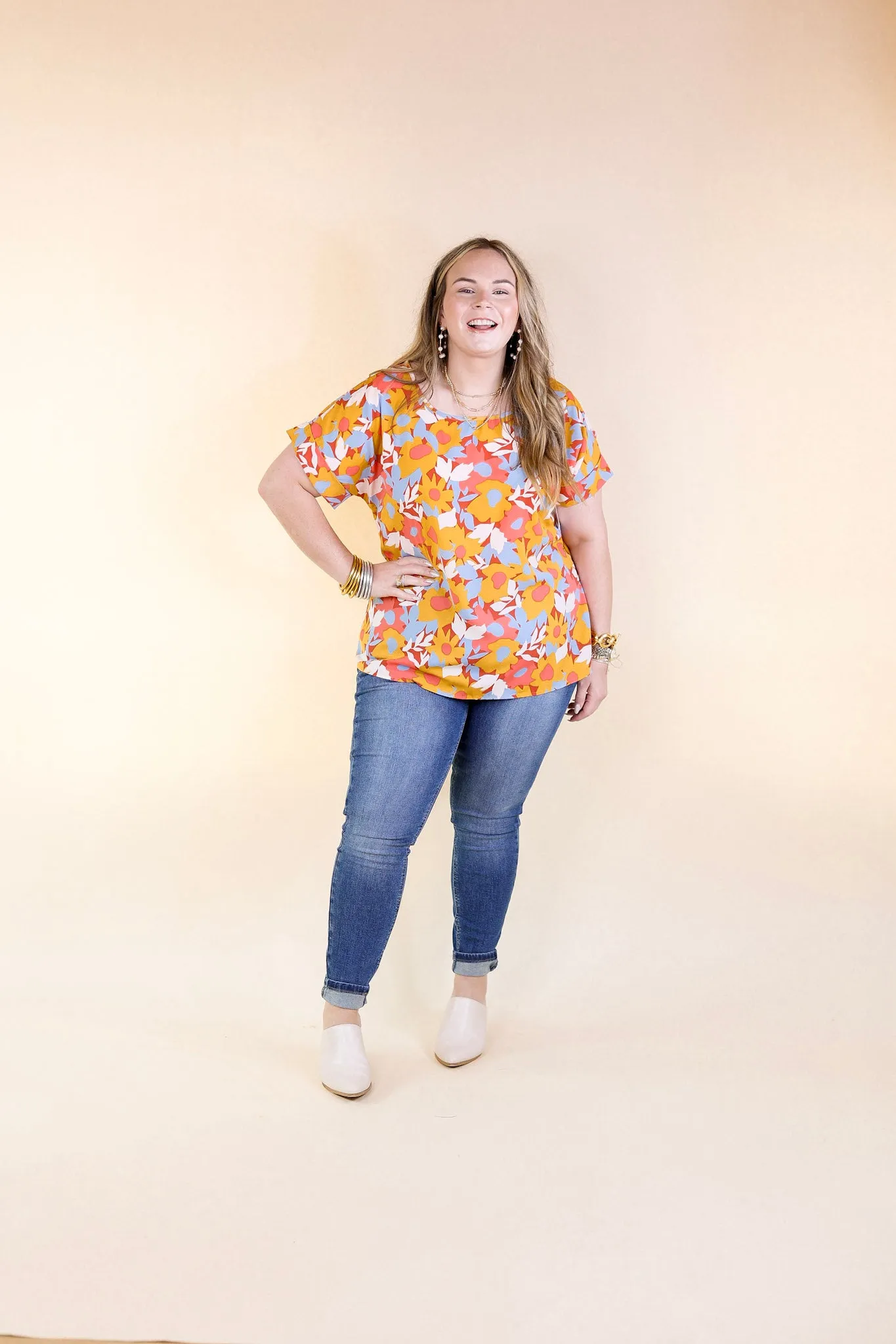 Ready To Romance Floral Short Sleeve Top in Coral Mix