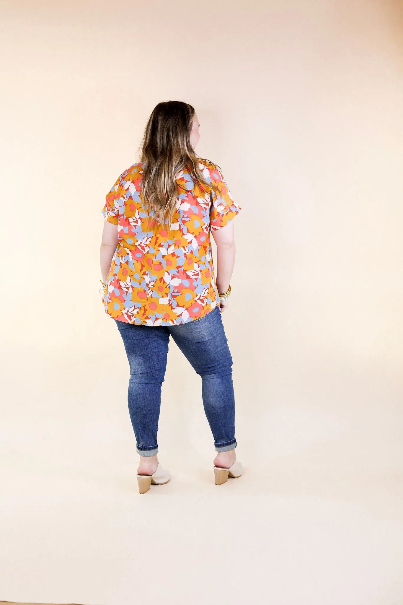 Ready To Romance Floral Short Sleeve Top in Coral Mix