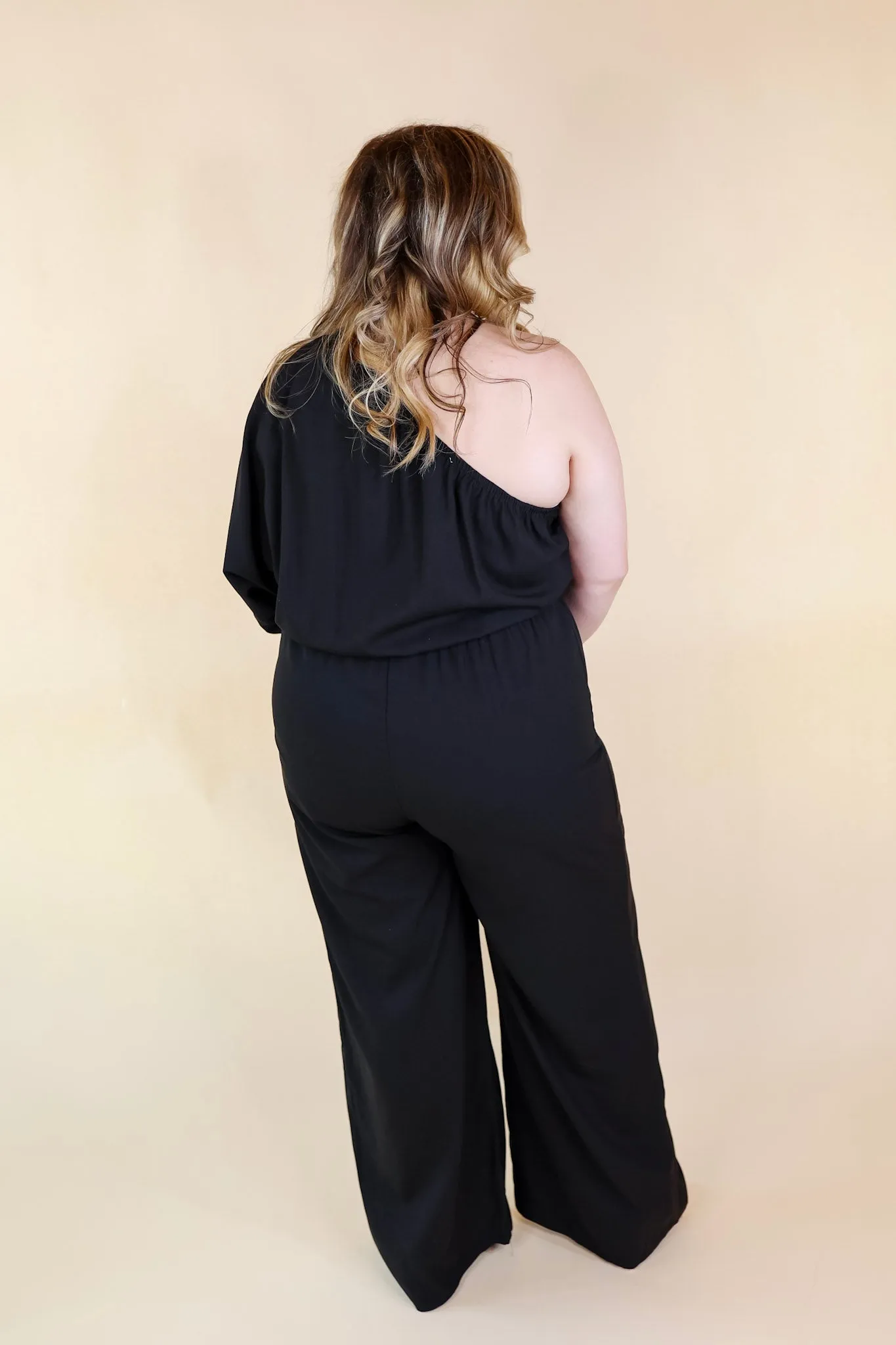 Ready To Wow One Shoulder Wide Leg Jumpsuit in Black