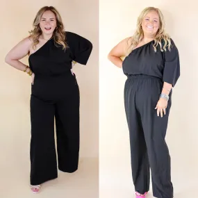 Ready To Wow One Shoulder Wide Leg Jumpsuit in Black