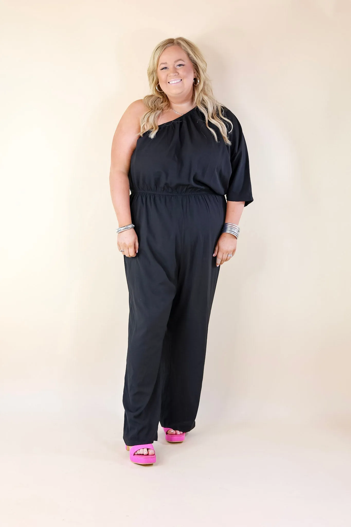 Ready To Wow One Shoulder Wide Leg Jumpsuit in Black