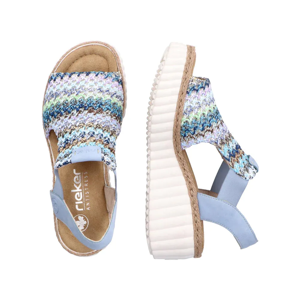 Rieker 69172-91 Blue Womens Stylish Knitted Textile Upper Wedge Sandals