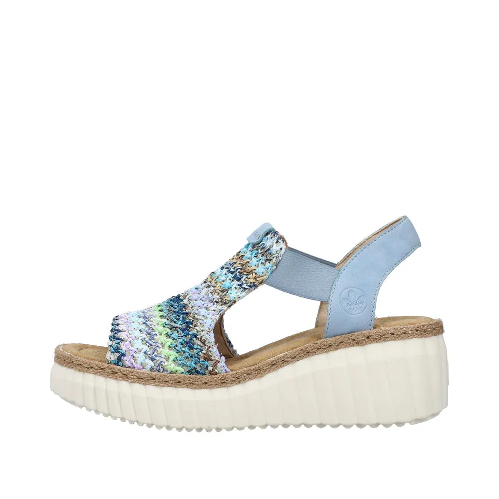 Rieker 69172-91 Blue Womens Stylish Knitted Textile Upper Wedge Sandals