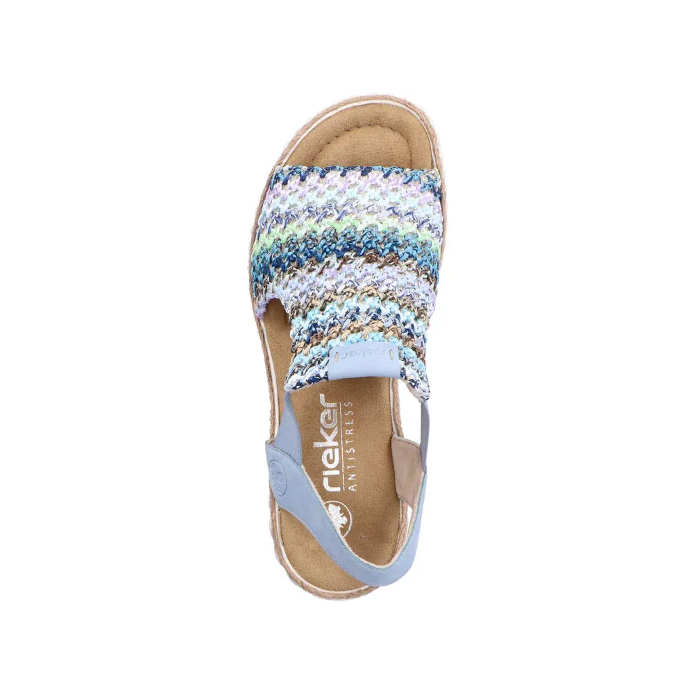 Rieker 69172-91 Blue Womens Stylish Knitted Textile Upper Wedge Sandals