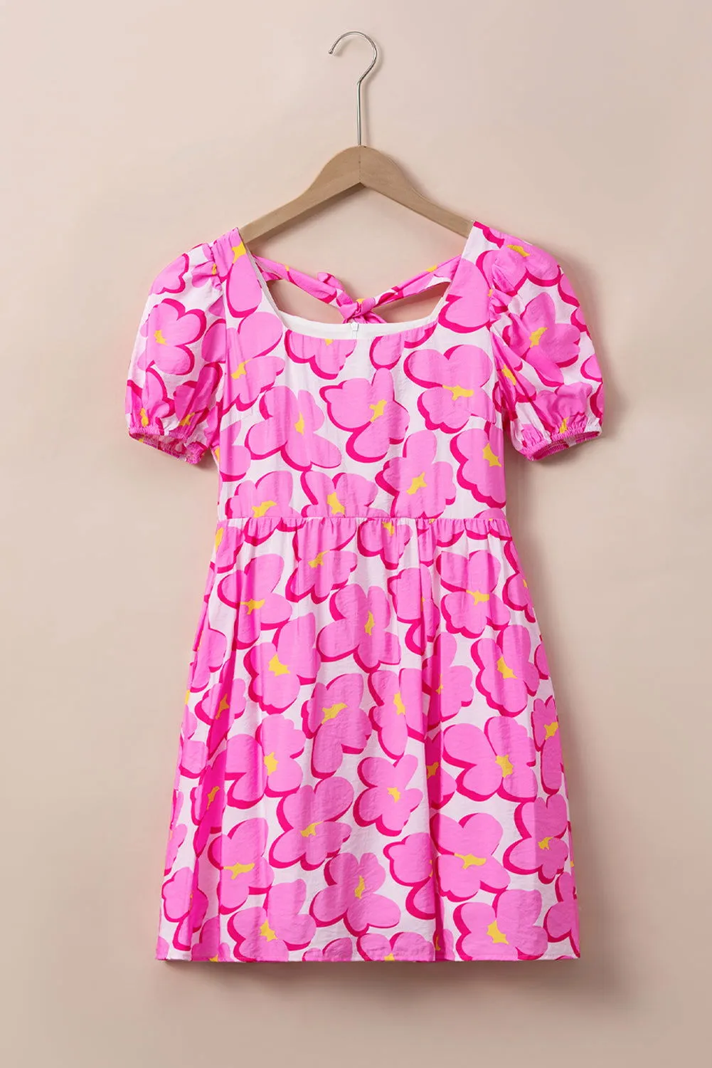 Rose 60s Floral Print Puff Sleeve Babydoll Short Dress