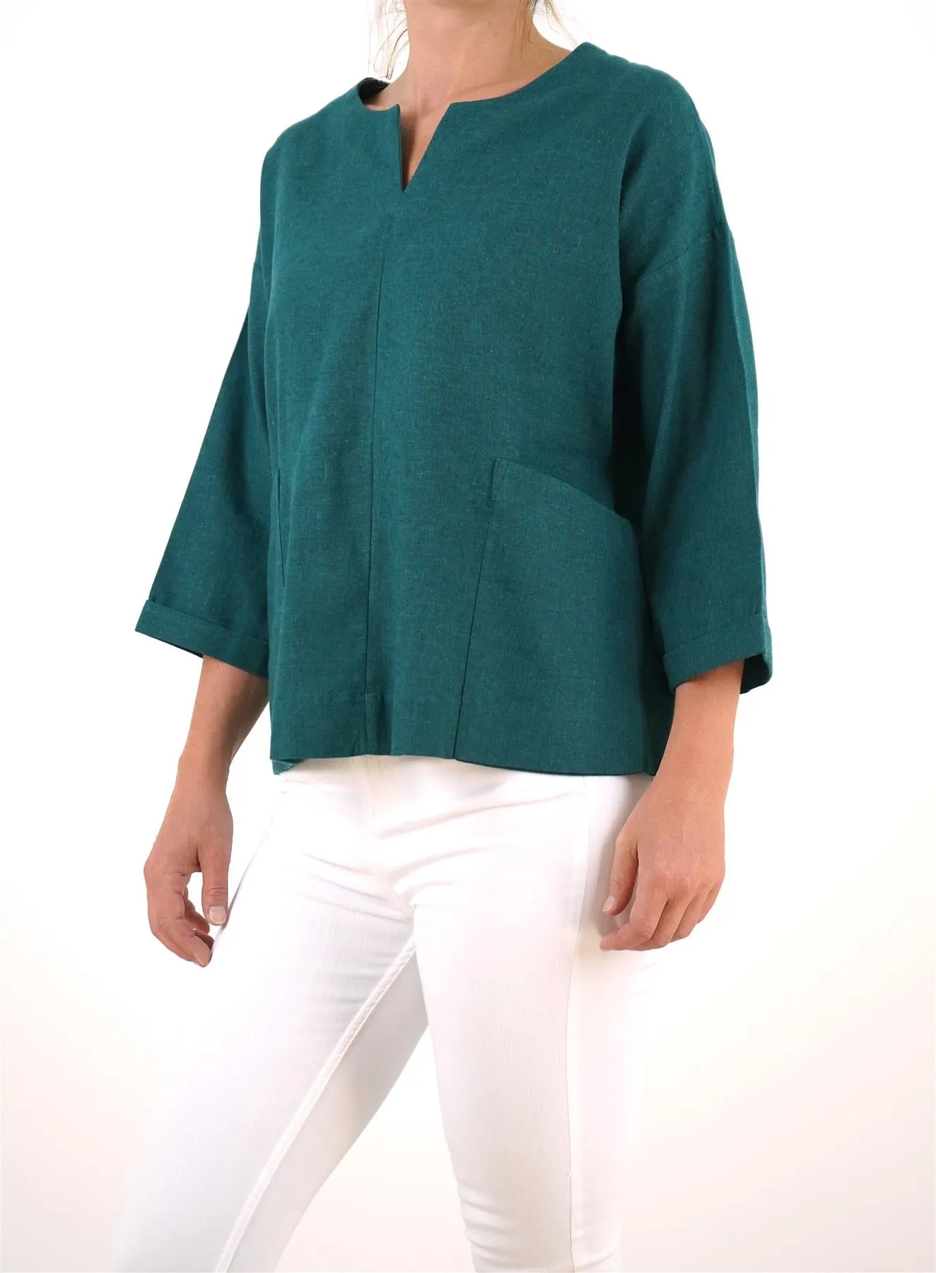 Seasalt Carlyon Bay Green Relaxed Fit Blouse 3/4 Sleeve Tops