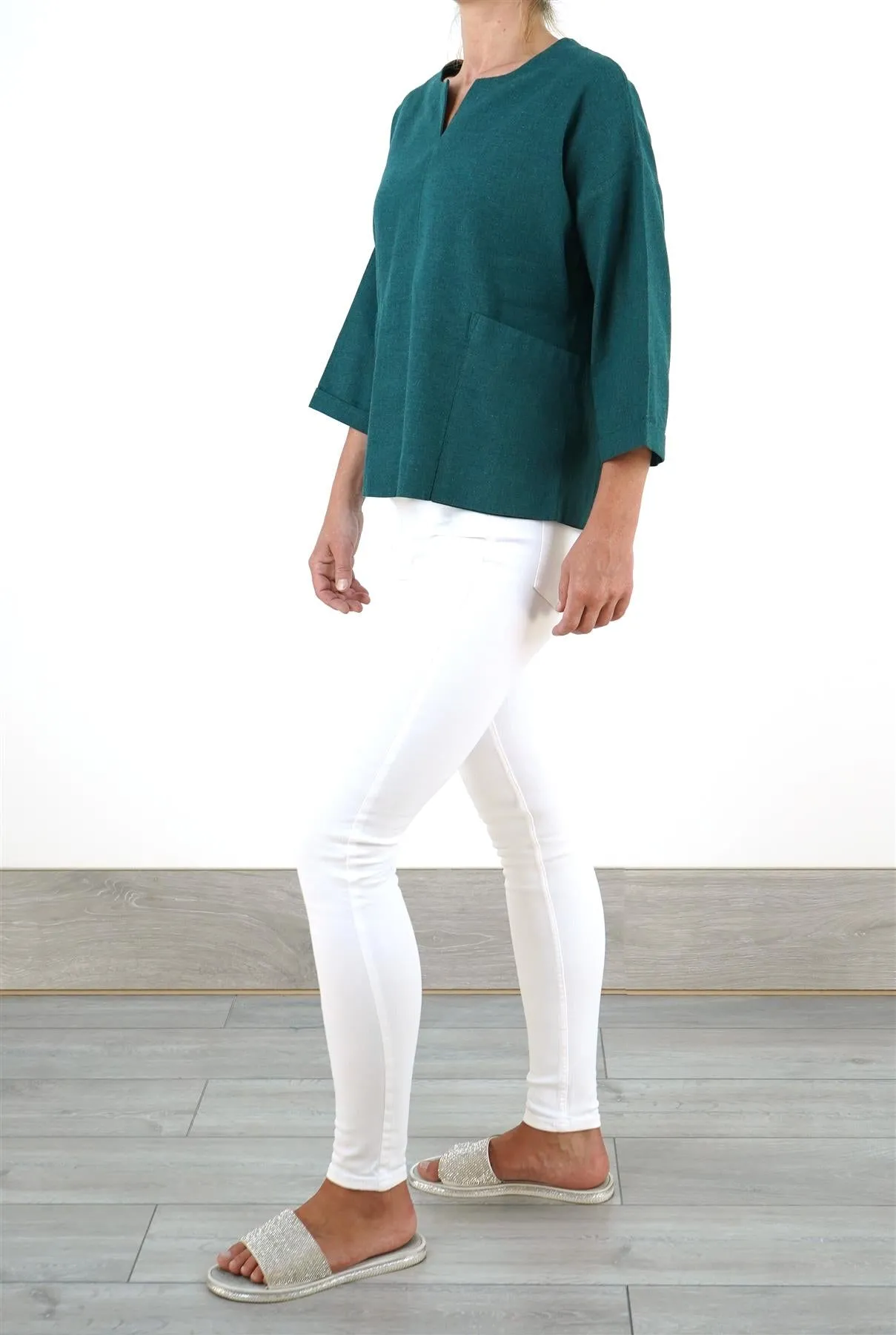 Seasalt Carlyon Bay Green Relaxed Fit Blouse 3/4 Sleeve Tops