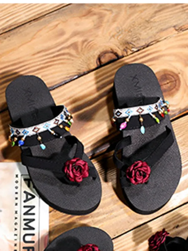 Set of Foot Flower Slippers Female Fashion Wedges Beach Shoes Sandals