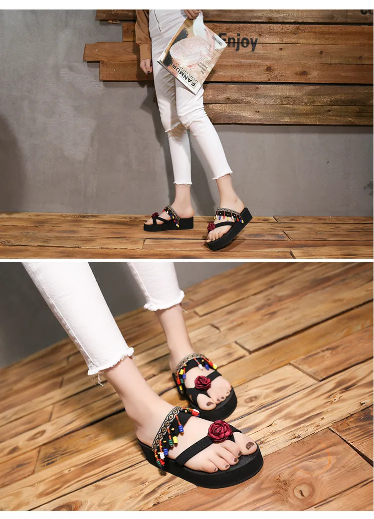 Set of Foot Flower Slippers Female Fashion Wedges Beach Shoes Sandals