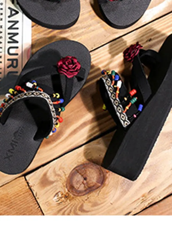 Set of Foot Flower Slippers Female Fashion Wedges Beach Shoes Sandals