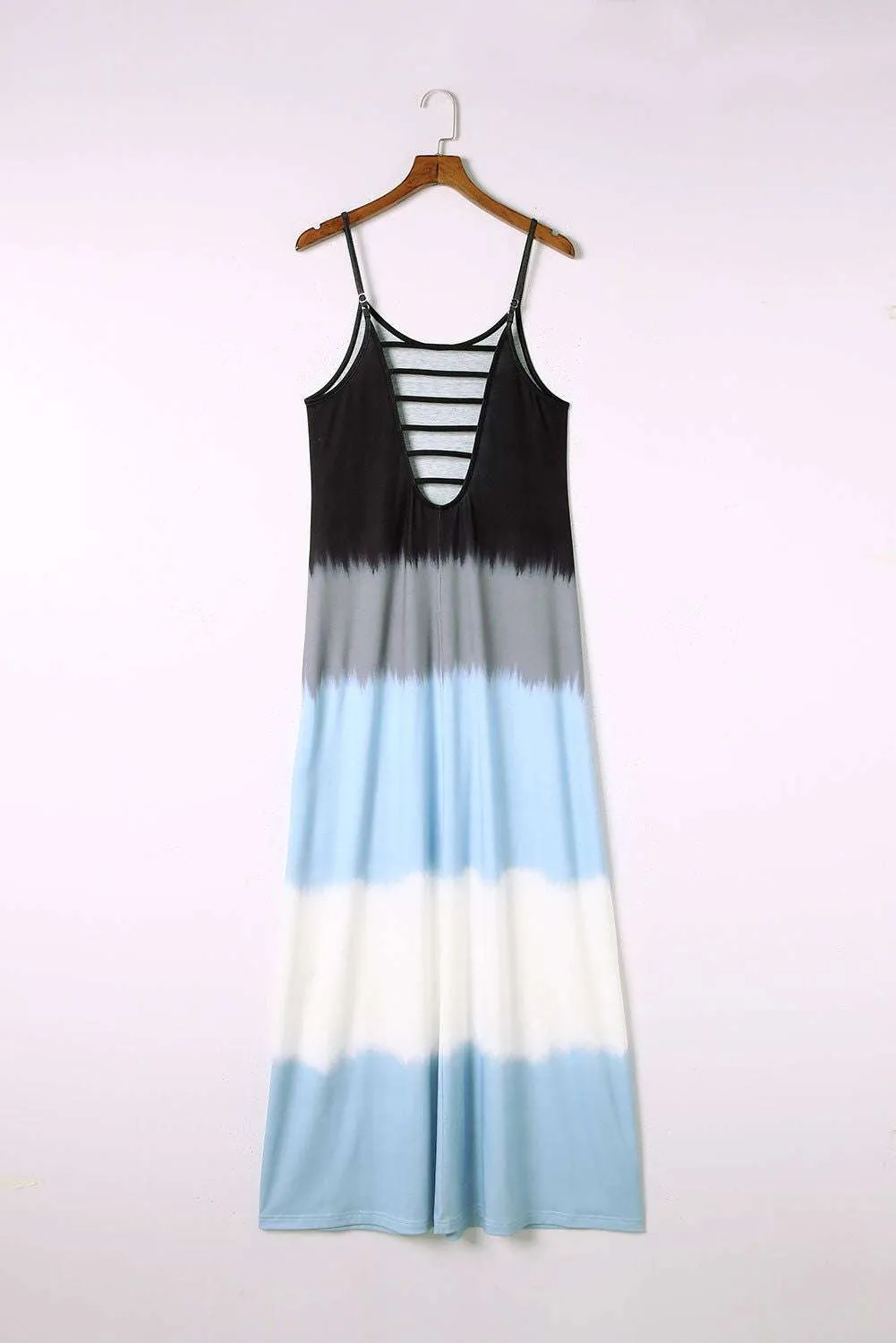 Sky Blue Tie Dye Spaghetti Strap Slit Maxi Dress