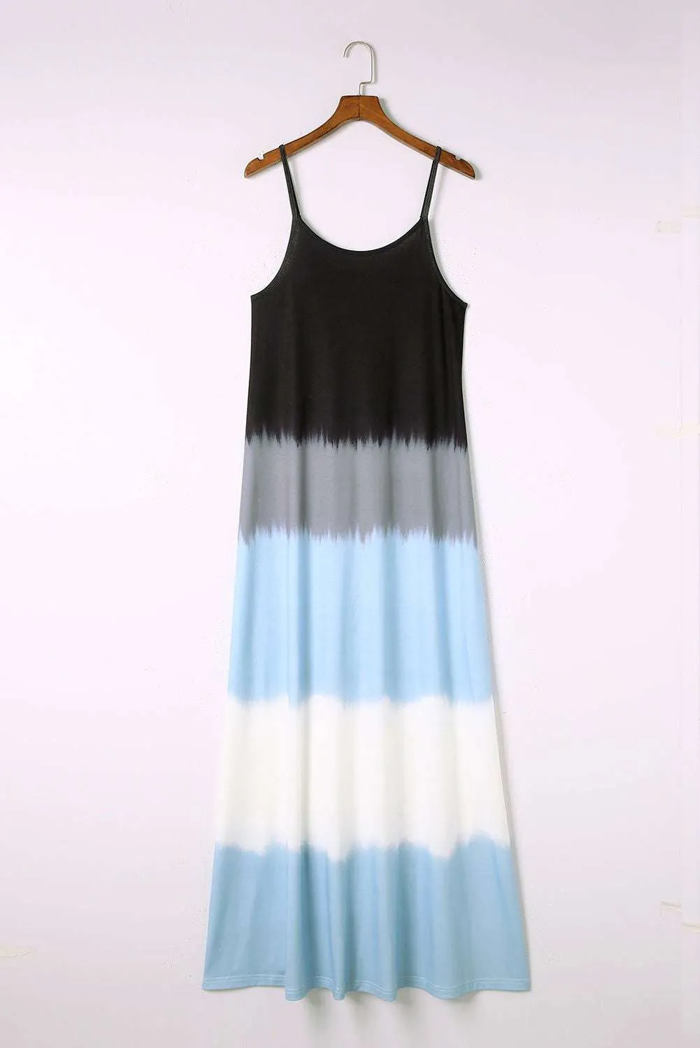 Sky Blue Tie Dye Spaghetti Strap Slit Maxi Dress