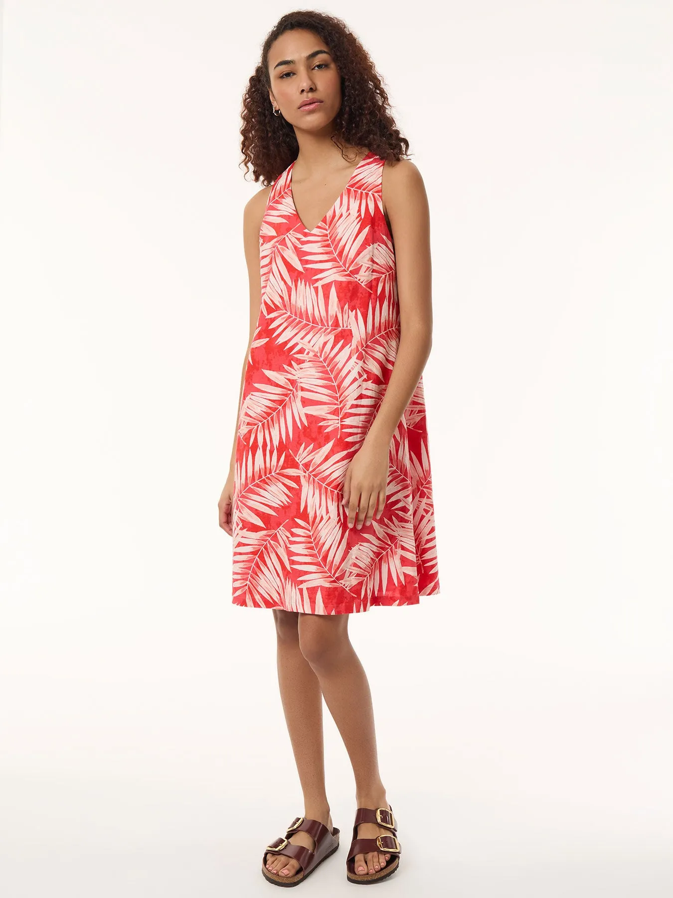 Sleeveless Trapeze Dress, Printed Linen