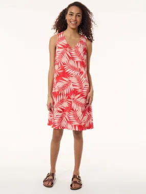 Sleeveless Trapeze Dress, Printed Linen