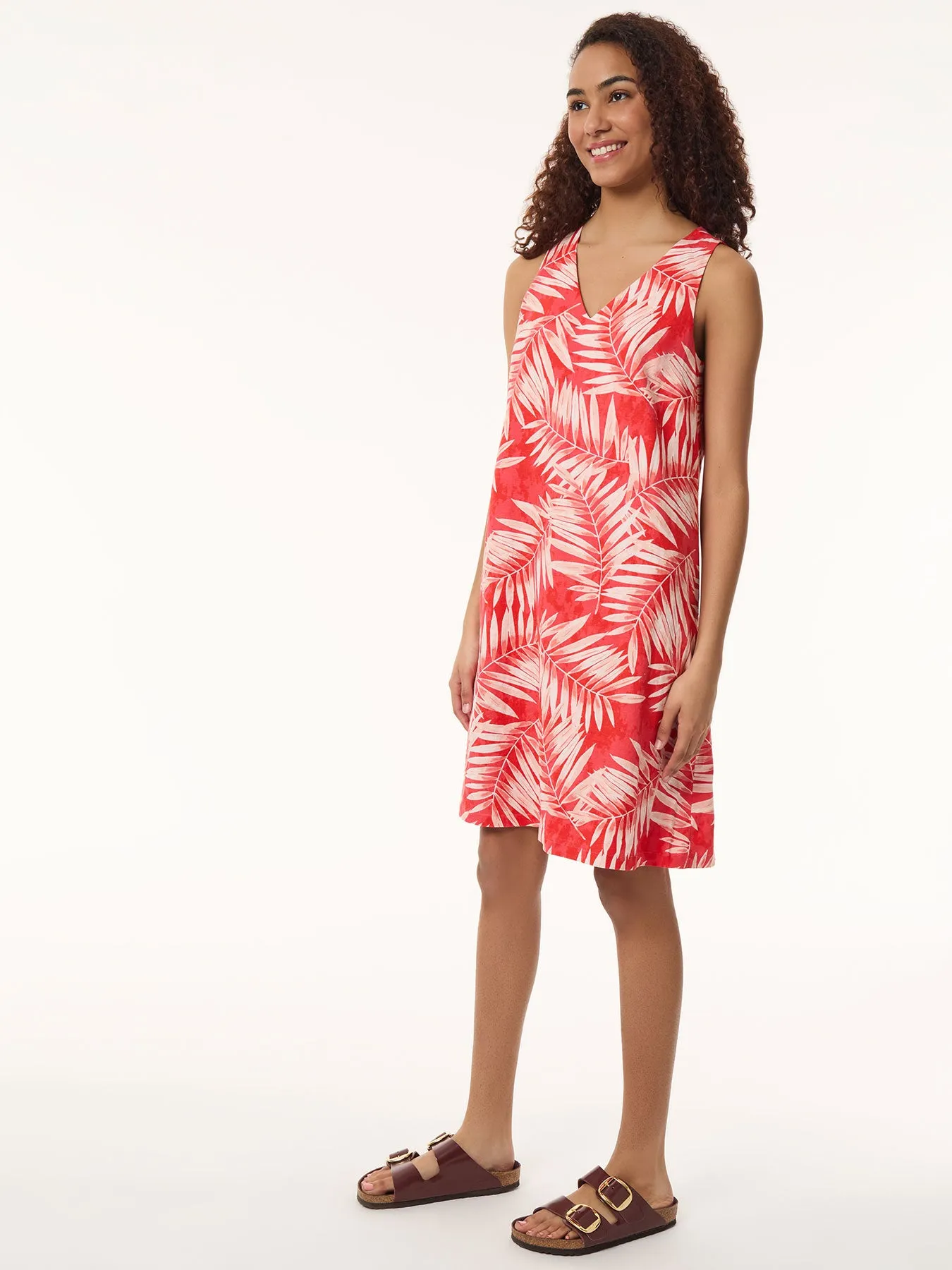 Sleeveless Trapeze Dress, Printed Linen