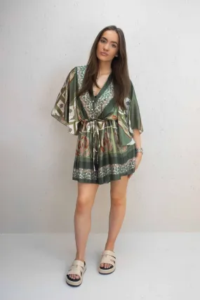 Sofia Patterned Flowy Button Up Playsuit Green