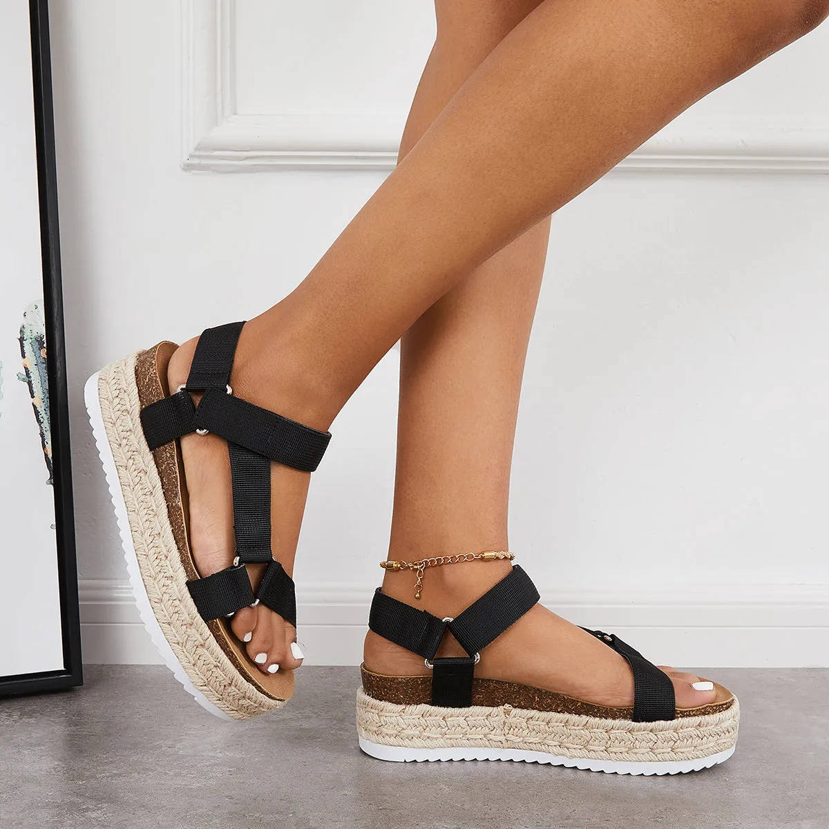 Sohiwoo  Imilybela Women Summer Sandals Platform Open Toe Espadrilles Wedges Ankle Strap Sandals