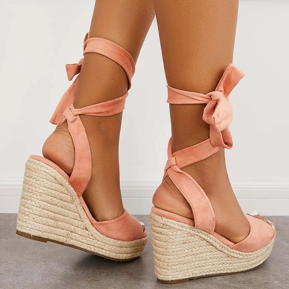 Sohiwoo Women Lace up Espadrilles Platform Wedges Ankle Strap Sandals