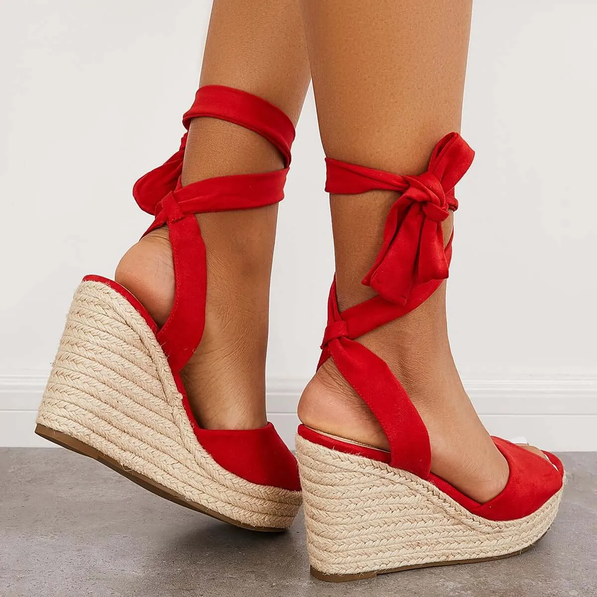 Sohiwoo Women Lace up Espadrilles Platform Wedges Ankle Strap Sandals