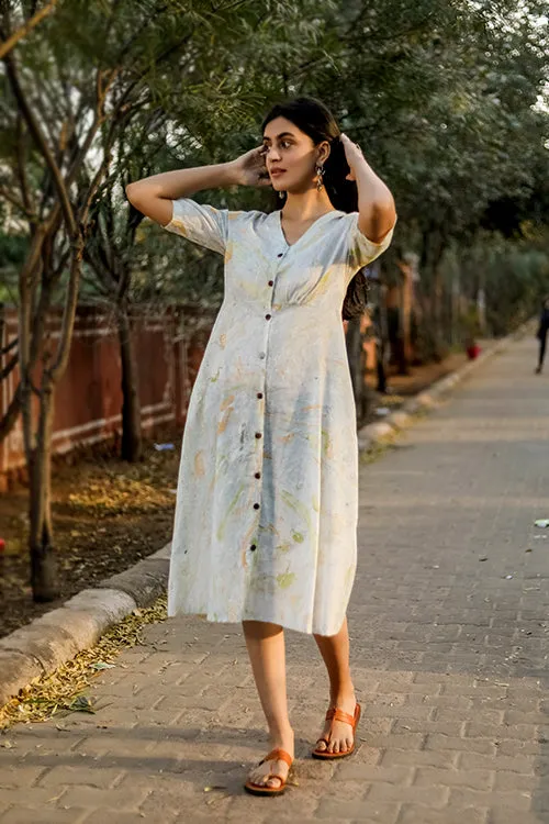 Sootisyahi 'Mystic Flow' Handmarble Printed Pure Cotton Dress