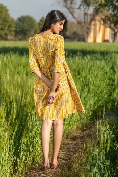 Sootisyahi 'Sunny Stripes' Azofree Handblock Printed Pure Cotton Dress