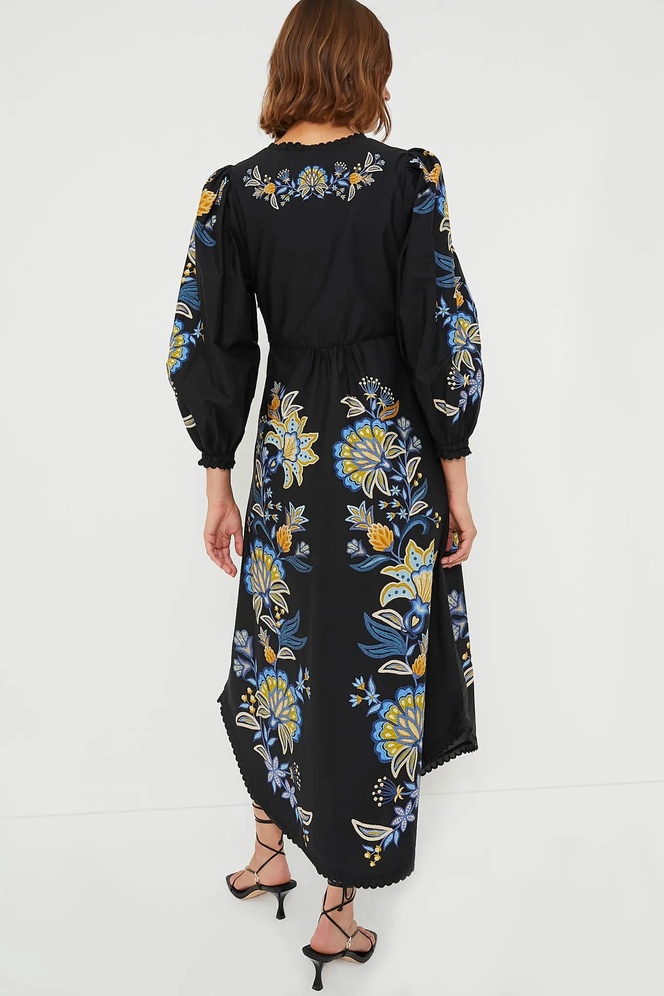 Stitched Garden Black Midi Dress