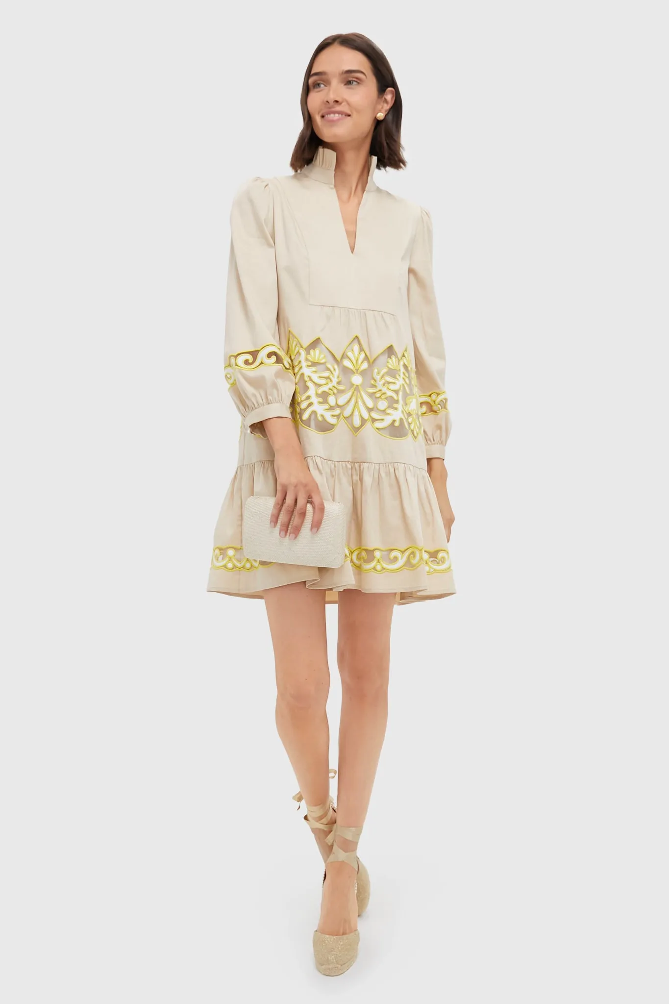 Tan and Citron Embroidered Palmerston Dress