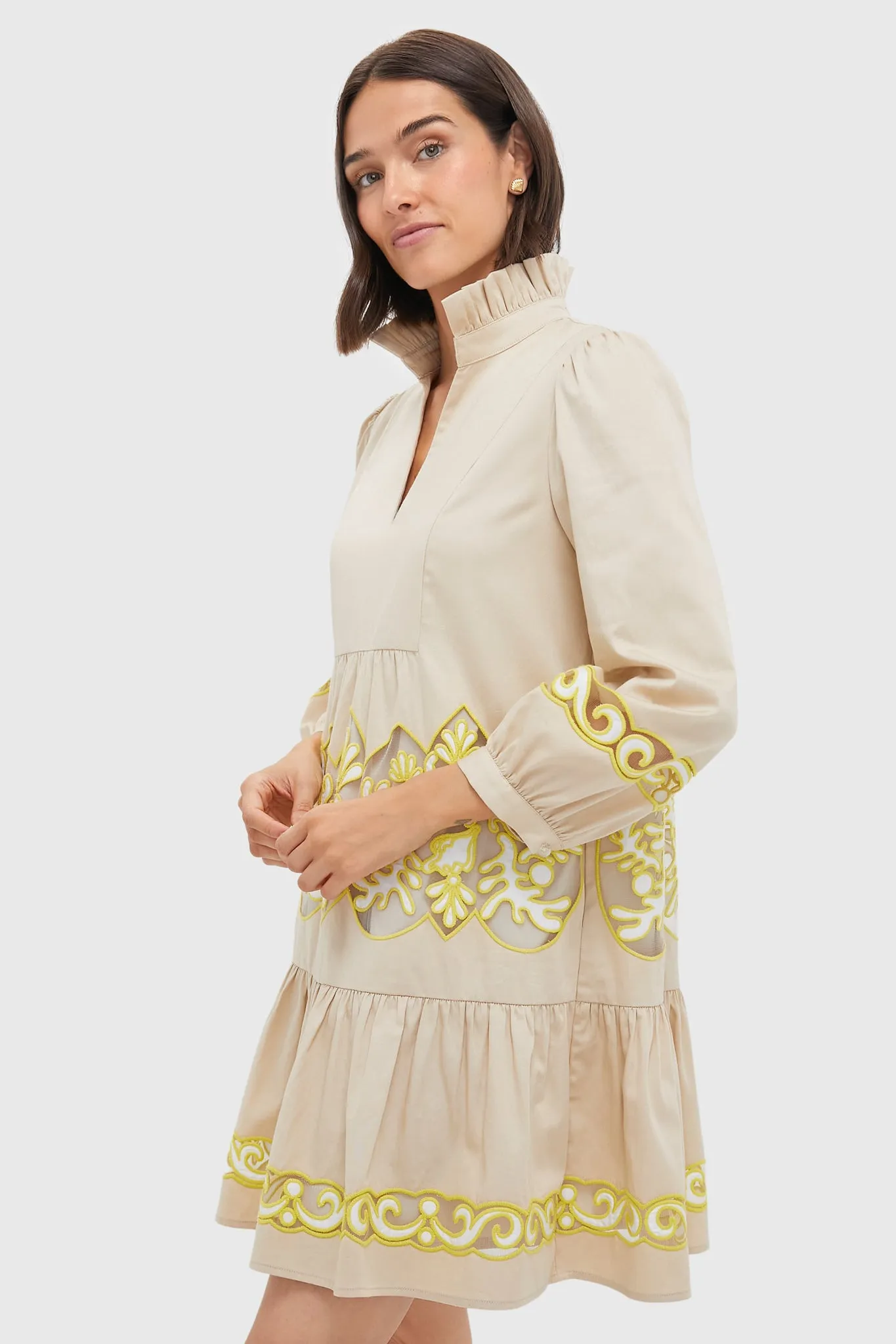 Tan and Citron Embroidered Palmerston Dress