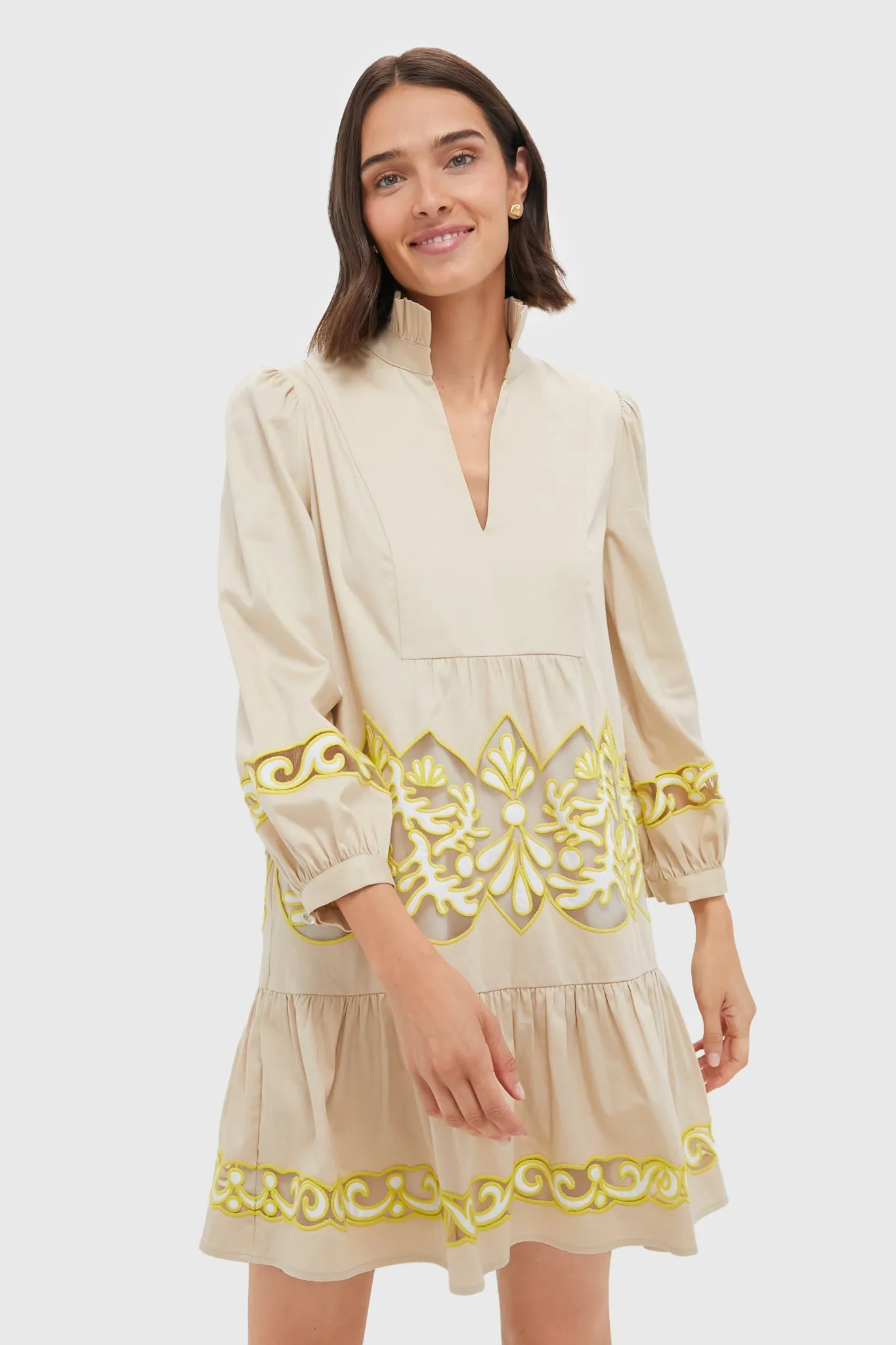 Tan and Citron Embroidered Palmerston Dress