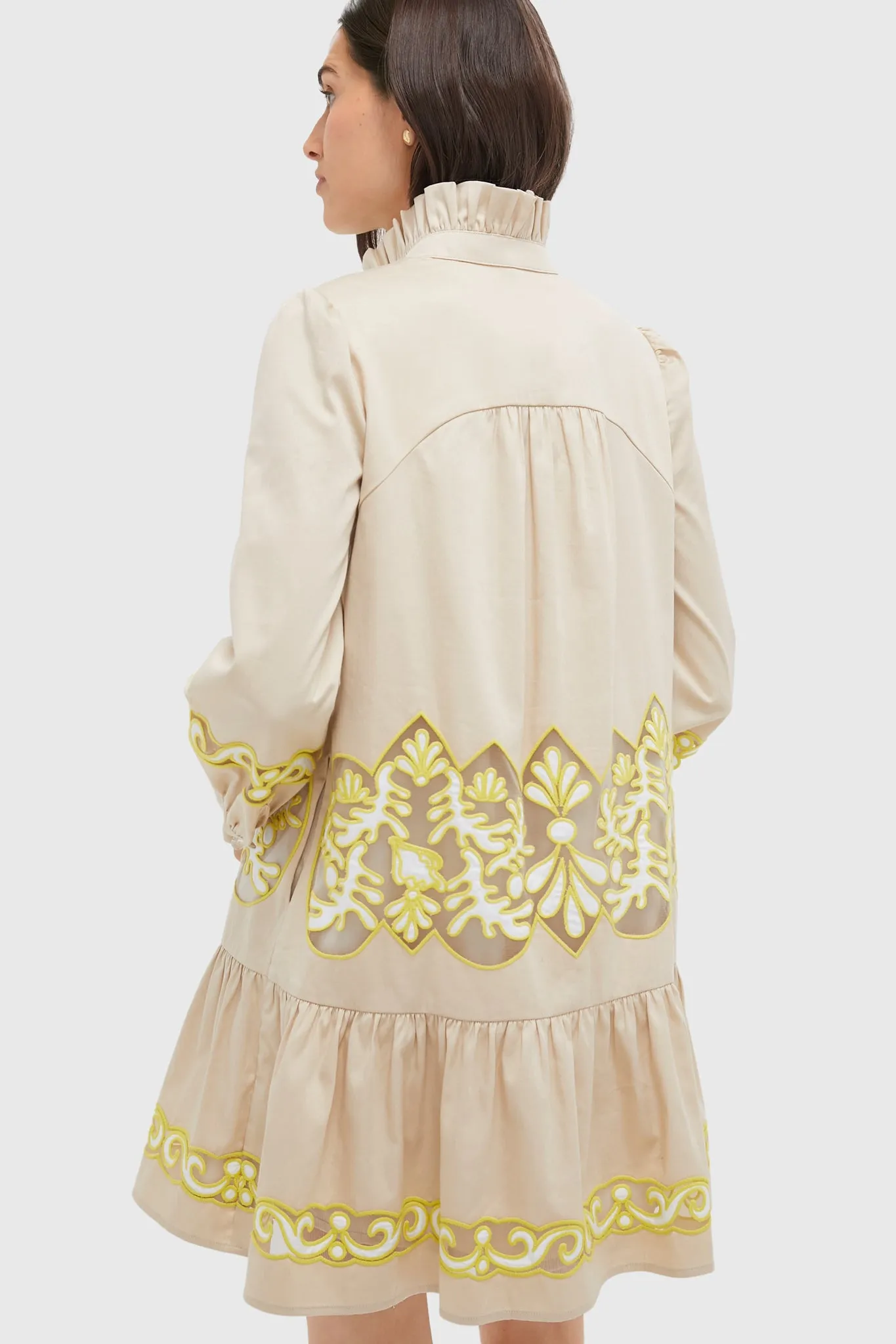 Tan and Citron Embroidered Palmerston Dress