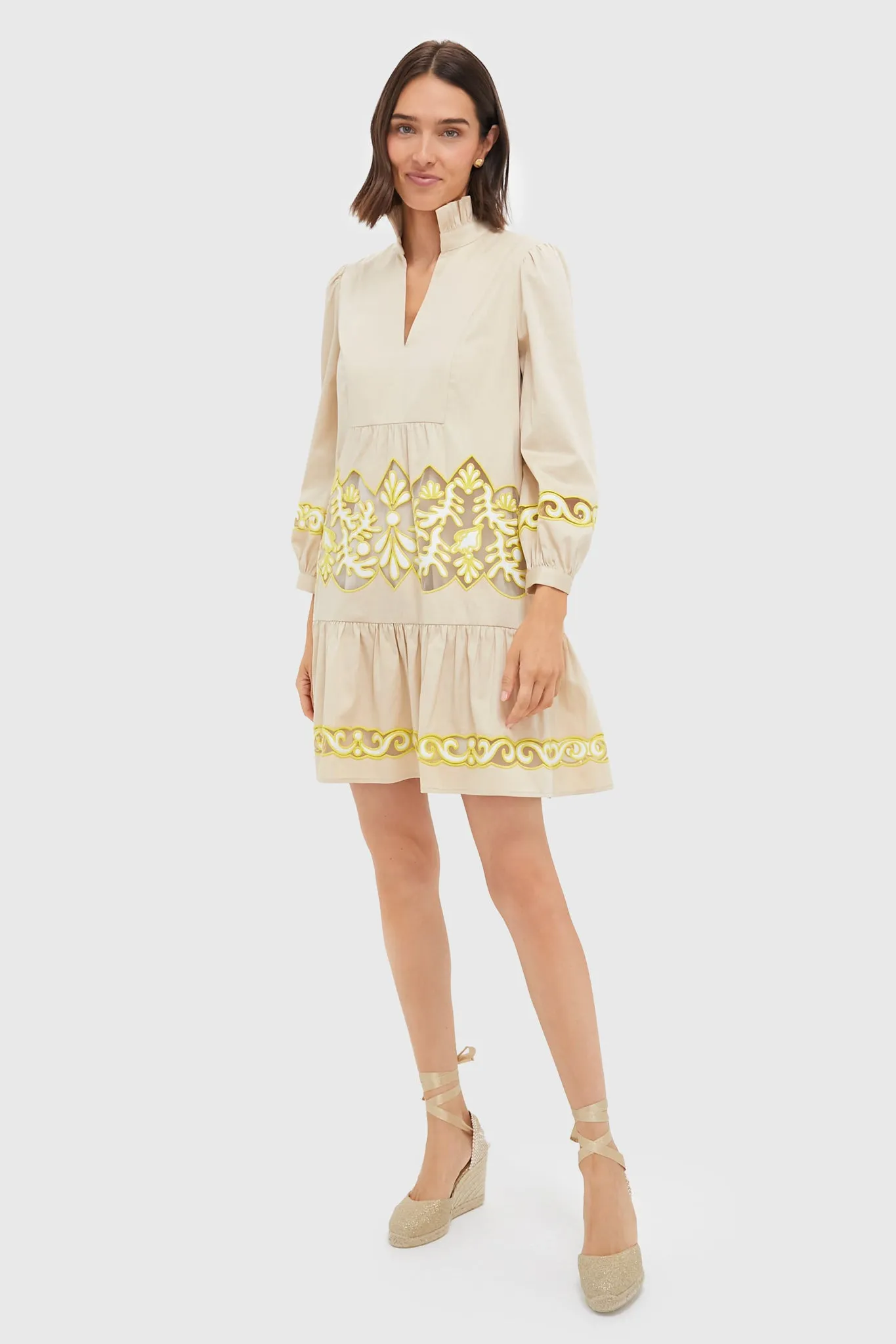 Tan and Citron Embroidered Palmerston Dress