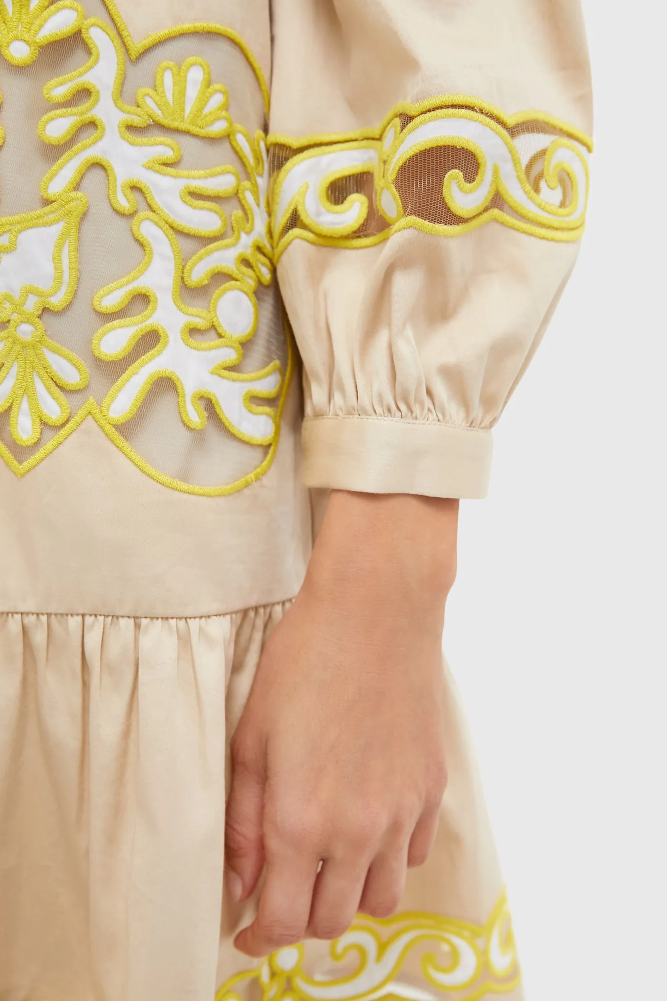 Tan and Citron Embroidered Palmerston Dress